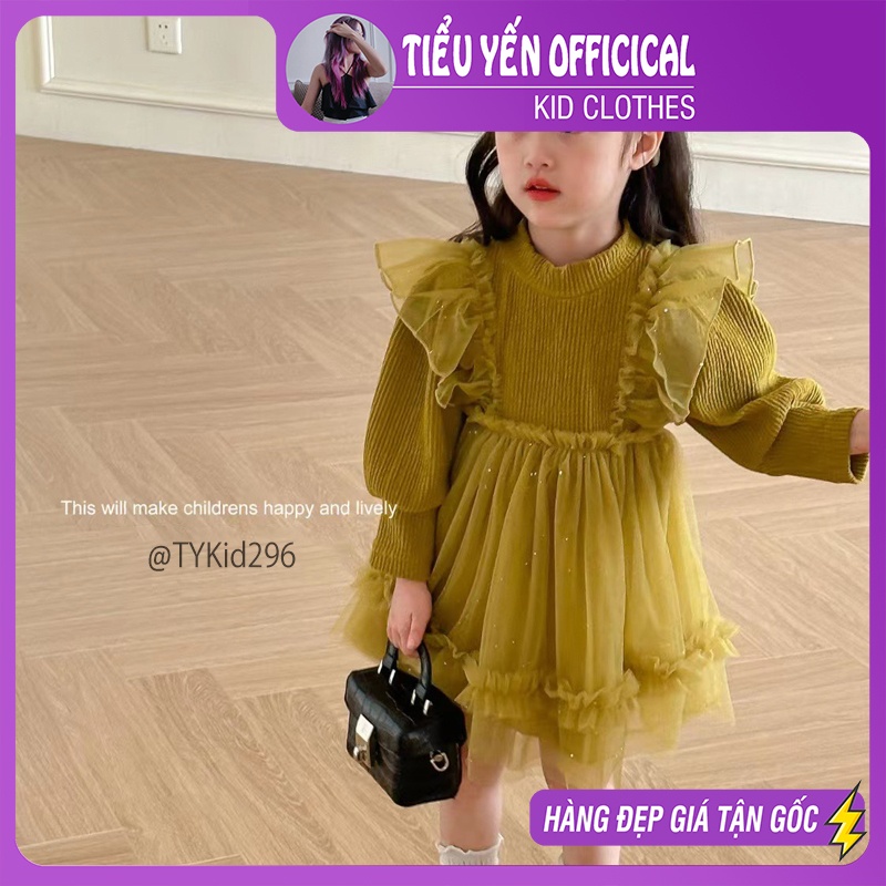 V296-Váy thu đông bé gái, váy công chúa màu xanh bơ voan mềm mại Tiểu Yến KID