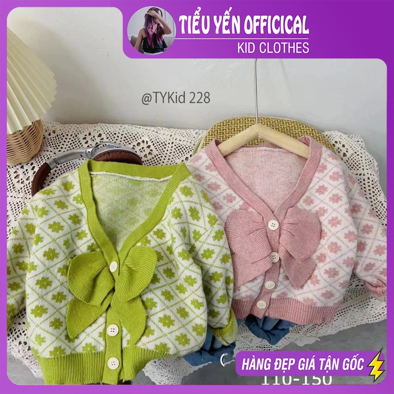 AK228-Áo khoác len, cardigan len bé gái màu hồng Tiểu Yến KID