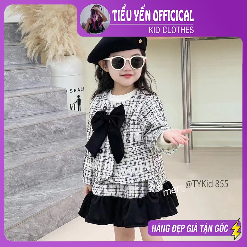 S855-Set váy áo dạ sang chảnh bé gái, chất dạ mềm Tiểu Yến KID