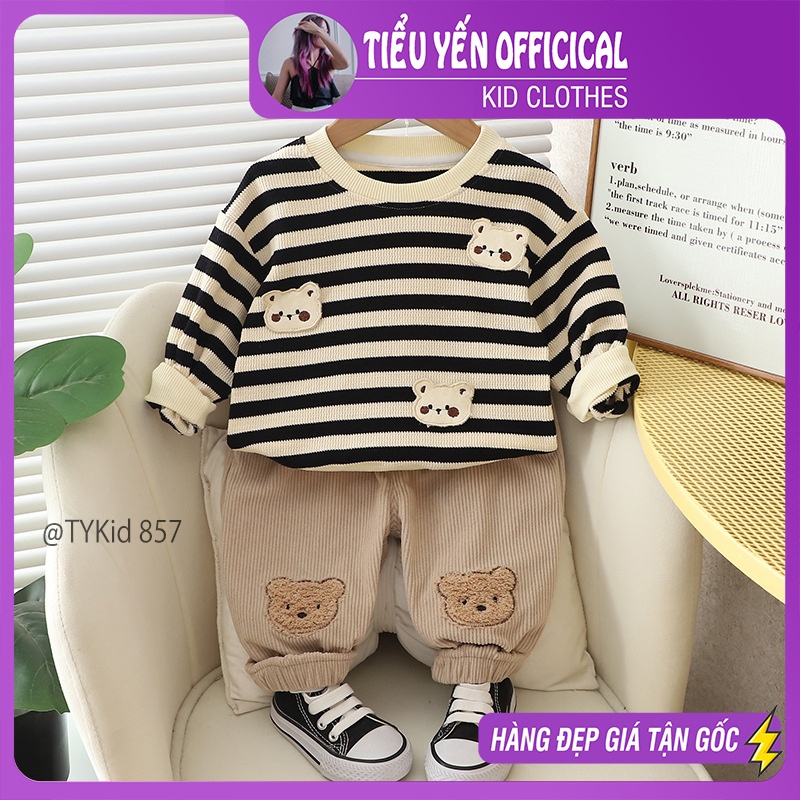 S857-Bộ nỉ thu đông bé trai bé gái, áo nỉ mix quần nhung bo gấu Tiểu Yến KID