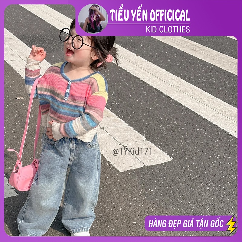 Q071-Quần jean ống rộng bé gái mix đồ cá tính, vải jean mềm Tiểu Yến KID