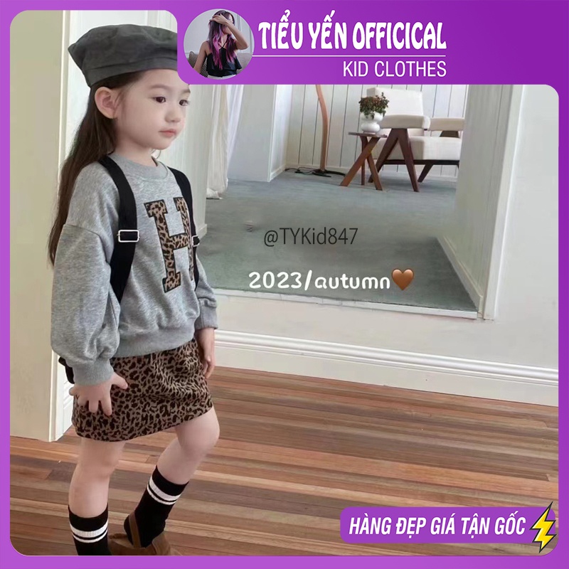 S847-Bộ áo nỉ chân váy thu đông bé gái màu beo cá tính Tiểu Yến KID