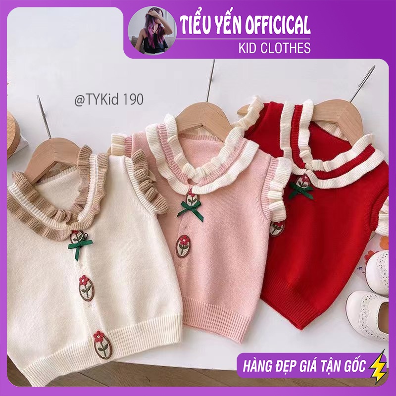 A190-Áo gile len bé gái, áo len bé gái 2 màu kem và hồng Tiểu Yến KID