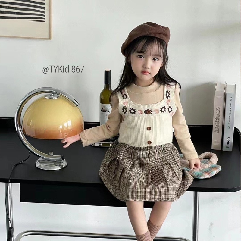 S867-Đồ bộ bé gái, đồ bộ đi chơi, set 3 chi tiết : áo gile len, áo nỉ, chân váy Tiểu Yến KID