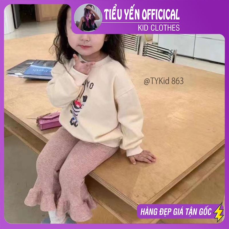 S863-Đồ bộ bé gái, Bộ áo nỉ mix quần loe Tiểu Yến KID