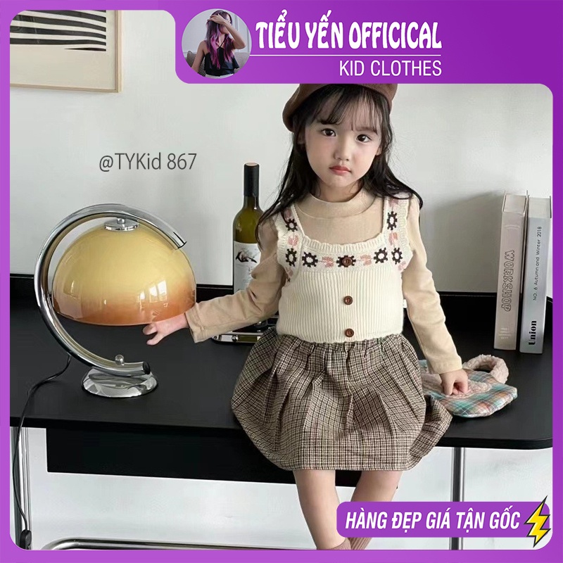 S867-Đồ bộ bé gái, đồ bộ đi chơi, set 3 chi tiết : áo gile len, áo nỉ, chân váy Tiểu Yến KID