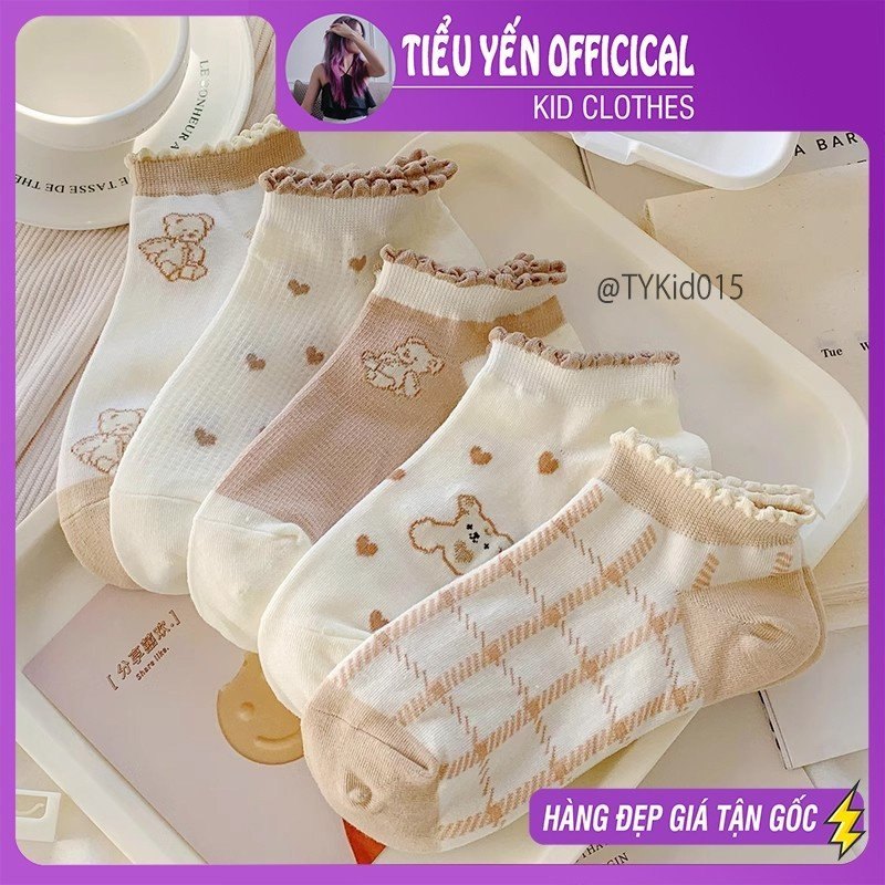 TA015-TẤT NGƯỜI LỚN, set 10 đôi tất người lớn nhiều họa tiết tông màu be nâu Tiểu Yến KID