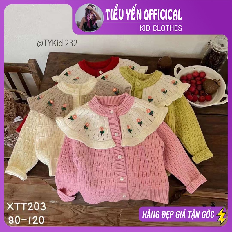 AK232-Áo khoác len bé gái, cardigan len cao cấp 2 màu hồng, xanh Tiểu Yến KID