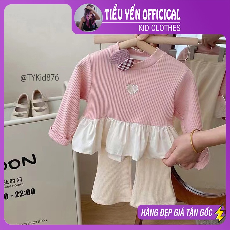 S876-Đồ bộ bé gái, bộ len bé gái, áo peplum quần loe Tiểu Yến KID