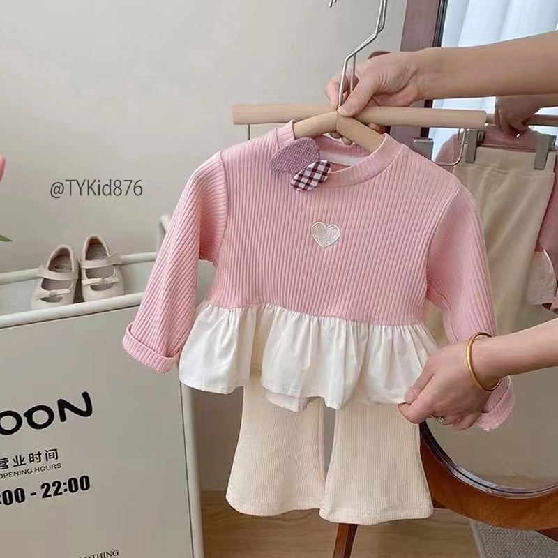 S876-Đồ bộ bé gái, bộ len bé gái, áo peplum quần loe Tiểu Yến KID