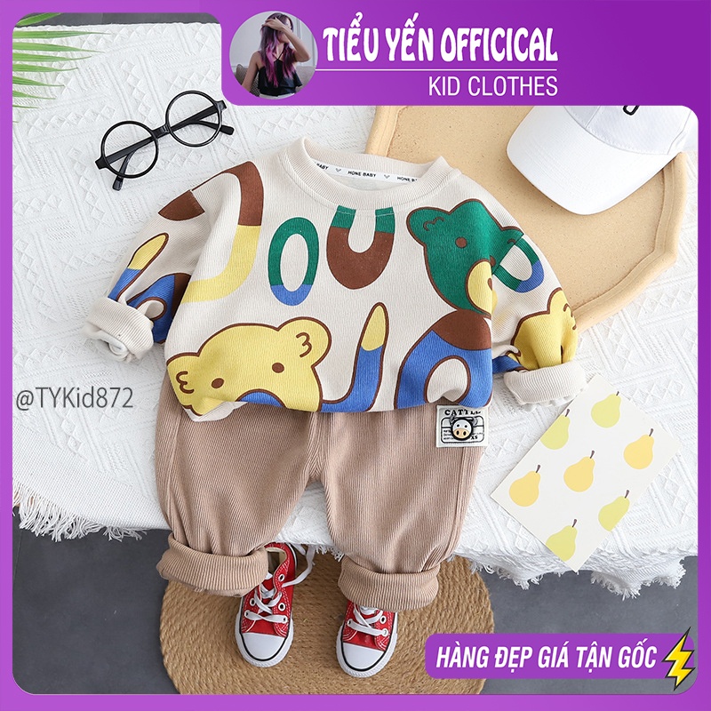 S872-Đồ bộ bé trai, đồ bộ thu đông bé trai, áo nỉ mix quần nhung Tiểu Yến KID