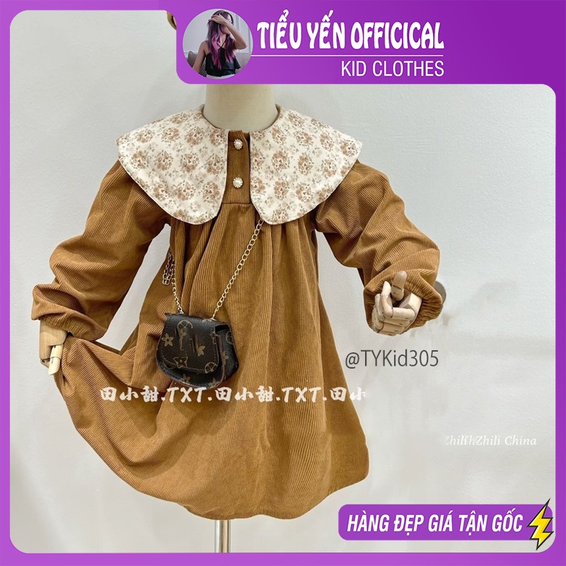 V305-Váy bé gái, váy thu đông, váy nhung nâu style hàn quốc Tiểu Yến KID