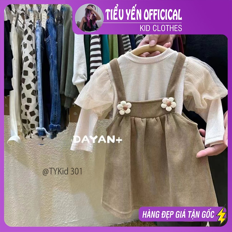 V301-Váy bé gái style hàn quốc, set váy nhung nâu áo nỉ tay bồng Tiểu Yến KID