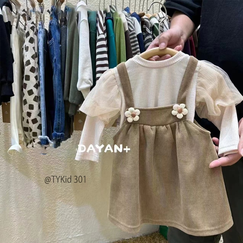 V301-Váy bé gái style hàn quốc, set váy nhung nâu áo nỉ tay bồng Tiểu Yến KID