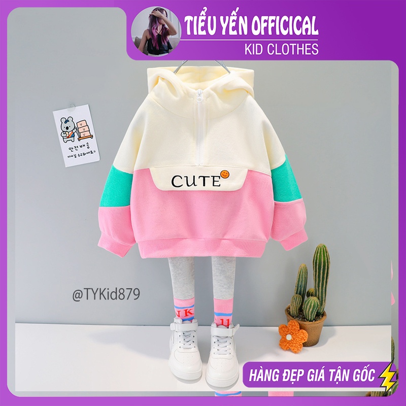 S879-Đồ bộ bé gái, bộ nỉ thu đông bé gái áo hoodie và quần legging Tiểu Yến KID