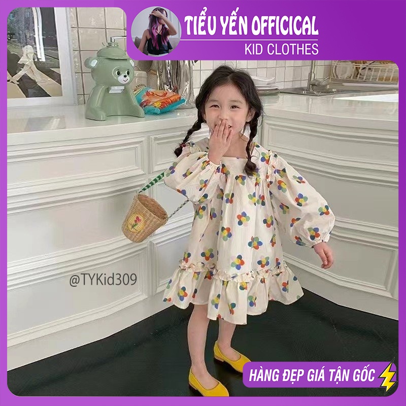 V309-Váy bé gái, váy thu bé gái chất vải nhung tăm mềm Tiểu Yến KID