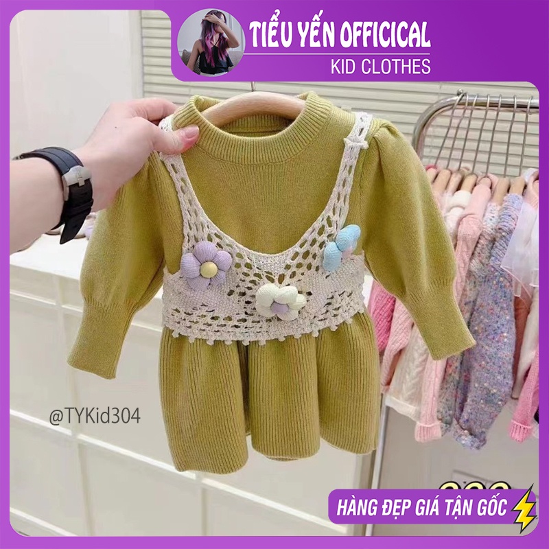 V304-Váy bé gái, váy len thu đông bé gái màu xanh cốm hot trend Tiểu Yến KID