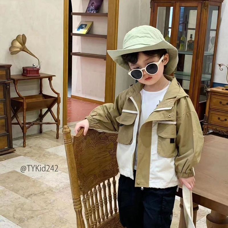 AK242-Áo khoác bé trai, áo khoác kaki liền mũ màu nâu phối be style hàn quốc Tiểu Yến KID