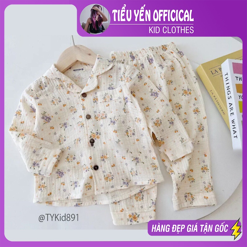 S891-Đồ bộ bé gái, pijama dài tay vải xô muslin mềm thấm hút mồ hôi Tiểu Yến KID