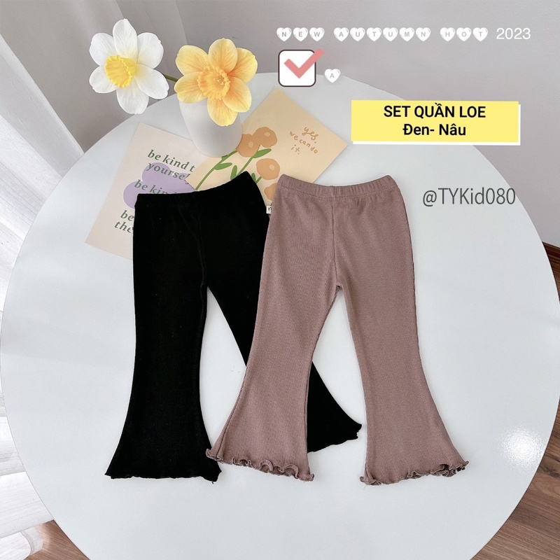 Q080-Quần bé gái, set 2 quần legging ống loe vải tăm mềm co giãn thoải mái Tiểu Yến KID