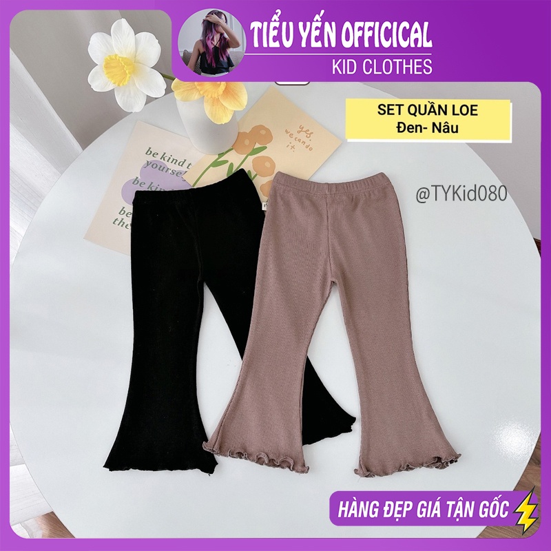 Q080-Quần bé gái, set 2 quần legging ống loe vải tăm mềm co giãn thoải mái Tiểu Yến KID