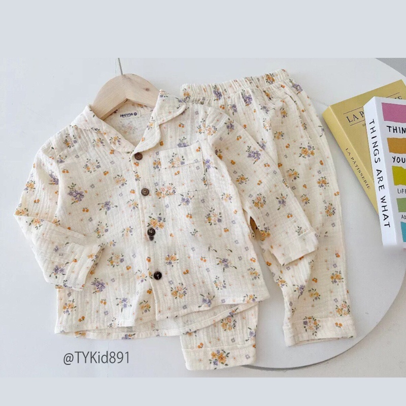 S891-Đồ bộ bé gái, pijama dài tay vải xô muslin mềm thấm hút mồ hôi Tiểu Yến KID