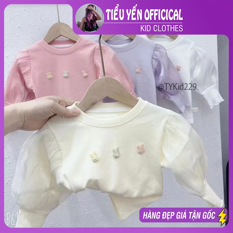 A229-Áo nỉ bé gái, áo nỉ thỏ tiểu thử tay bồng 2 màu hồng, trắng kem Tiểu Yến KID