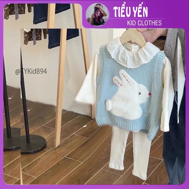 S894-Đồ bộ bé gái, set 3 chi tiết cao cấp áo gile, áo nỉ và quần legging Tiểu Yến KID