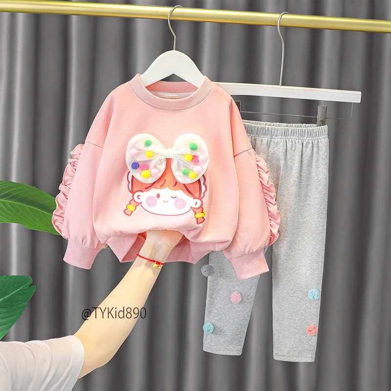 S890-Đồ bộ bé gái, bộ nỉ thu đông áo nỉ chibi quần legging Tiểu Yến KID