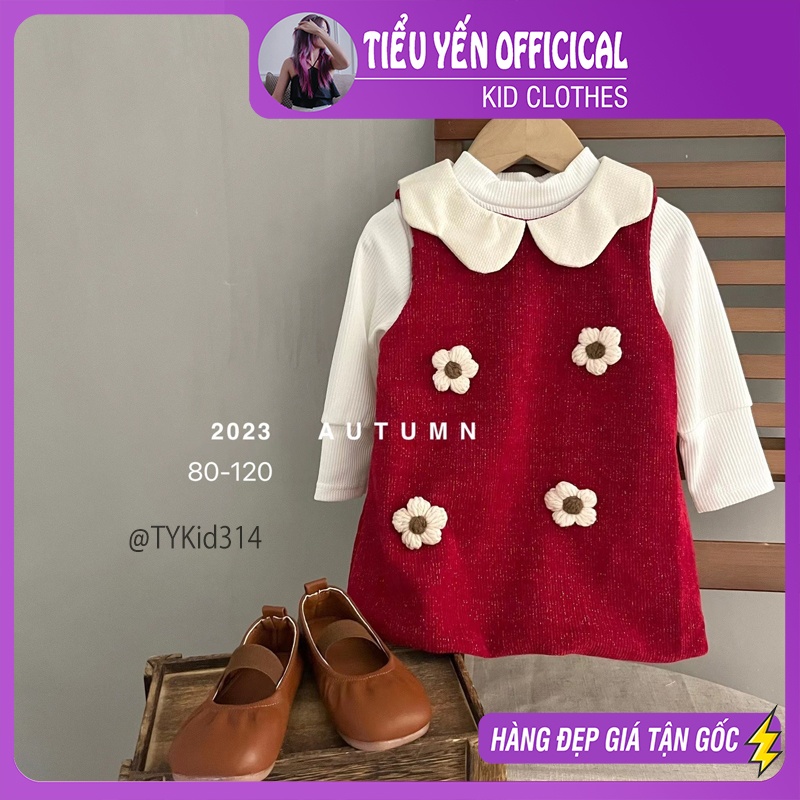 V314-Váy bé gái, set váy nhung đỏ và áo nỉ Tiểu Yến KID