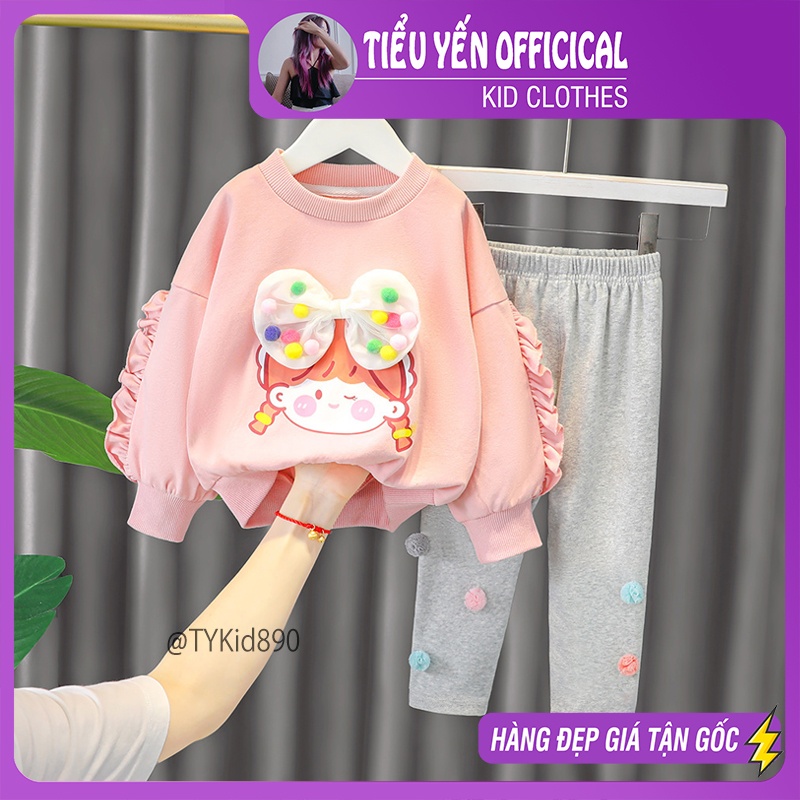 S890-Đồ bộ bé gái, bộ nỉ thu đông áo nỉ chibi quần legging Tiểu Yến KID