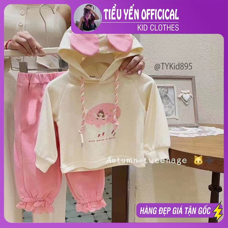 S895-Đồ bộ bé gái, bộ nỉ thu đông áo hoodie và quần nỉ bo gấu Tiểu Yến KID