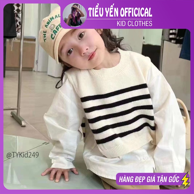 A249-Áo len bé gái, gile len kẻ đen trắng Tiểu Yến KID