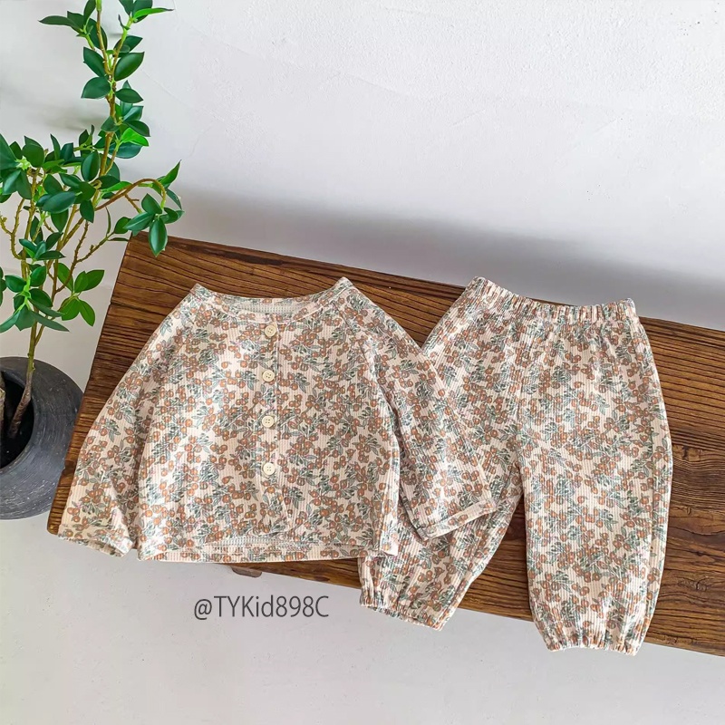 S898-Đồ bộ mặc nhà cho bé, bộ nỉ tổ ong họa tiết style hàn quốc Tiểu Yến KID