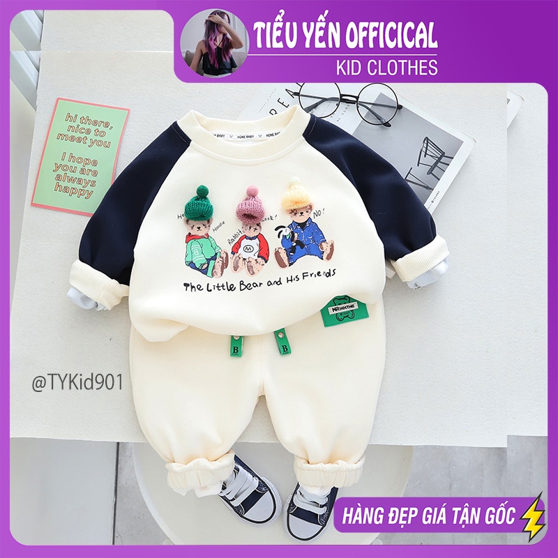 S901-Đồ bộ bé trai,bộ nỉ thu đông 3 chú gấu màu kem Tiểu Yến KID