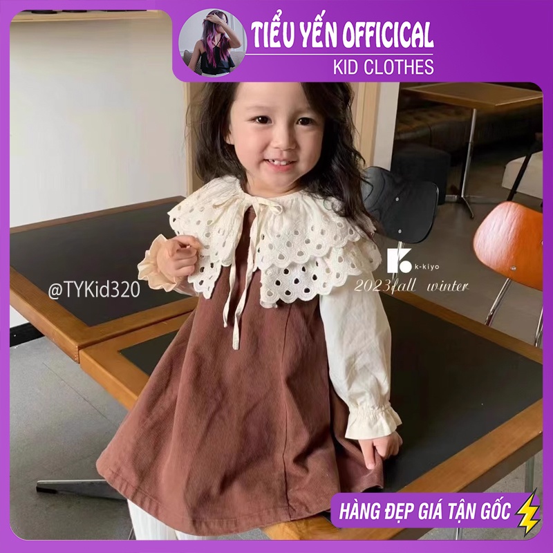 V320-Váy bé gái, váy nâu cổ ren style hàn quốc Tiểu Yến KID