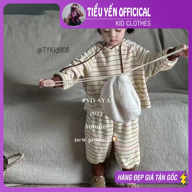 S908-Đồ bộ thu đông bé trai bé gái, set nỉ tăm áo hoodie và quần bo gấu Tiểu Yến KID