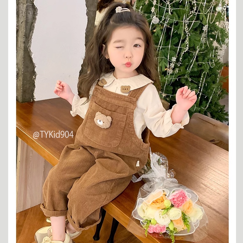 S904-Yếm bé gái, yếm nhung gấu nâu và sơ mi Tiểu Yến KID