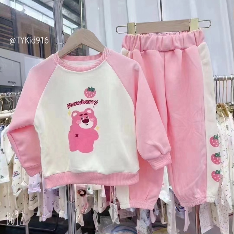 S916-Đồ bộ bé gái, set nỉ thu đông gấu hồng Tiểu Yến KID