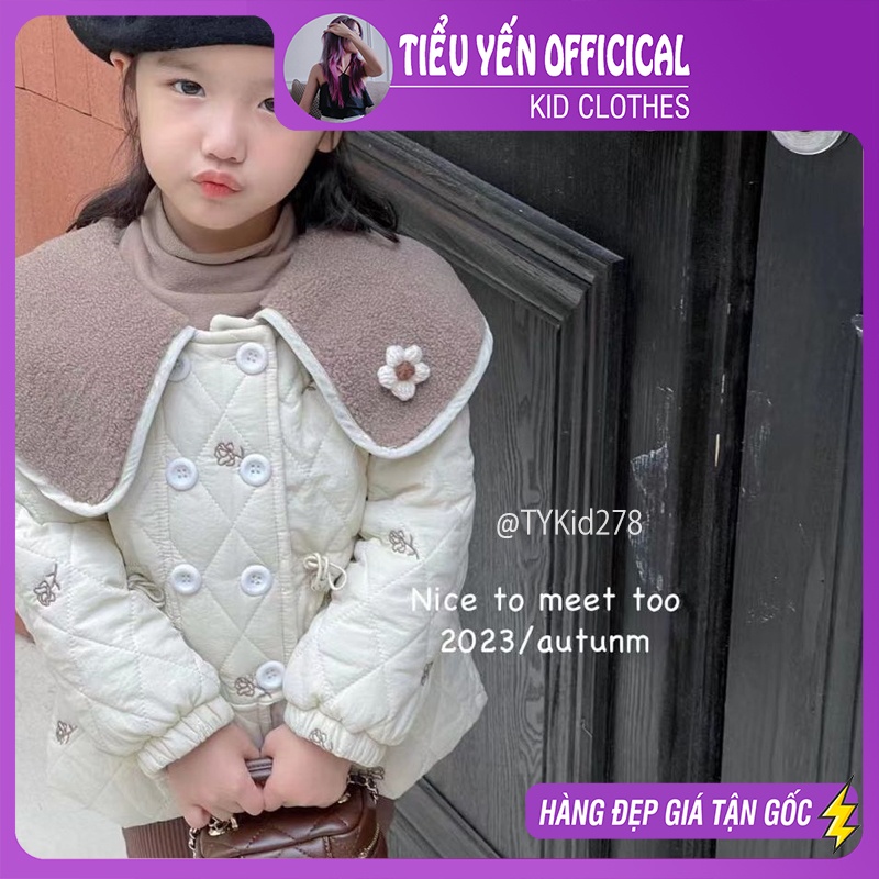 AK278-Áo khoác bé gái, áo khoác phao cao cấp 2 hàng cúc cổ lông nâu Tiểu Yến KID