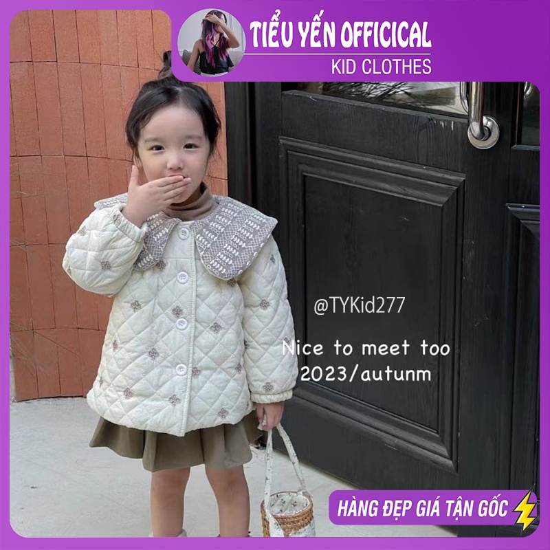 AK277-Áo khoác bé gái, áo khoác phao cao cấp trần trám cổ thêu Tiểu Yến KID