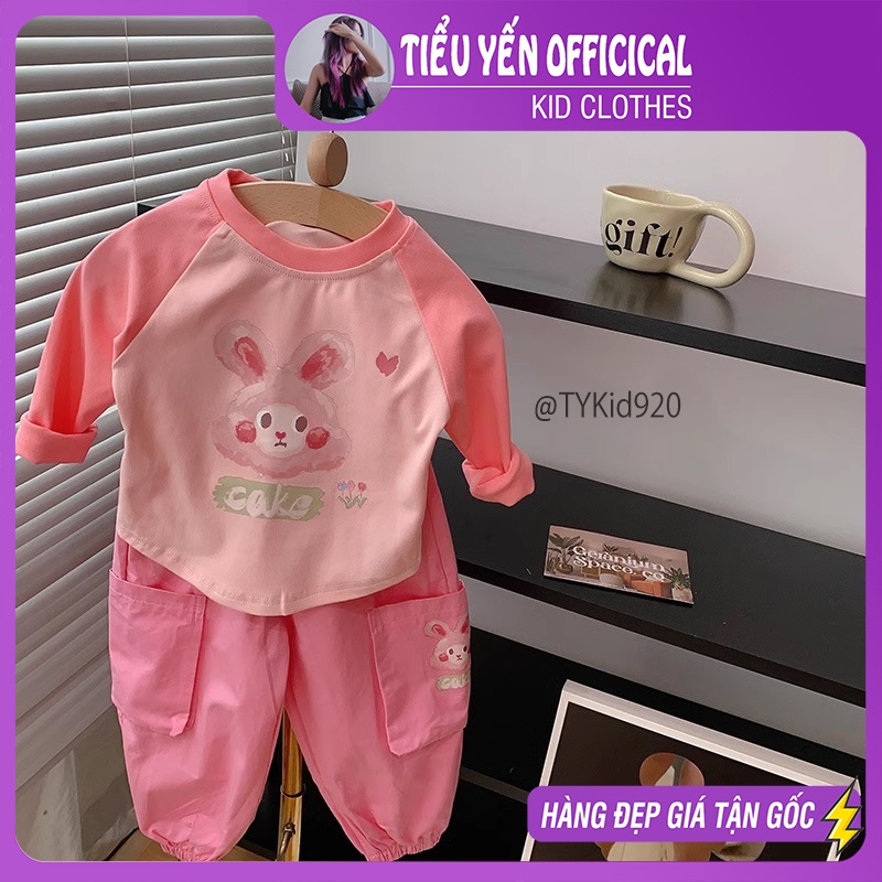 S920-Đồ bộ bé gái, set áo nỉ và quần kaki thỏ hồng Tiểu Yến KID