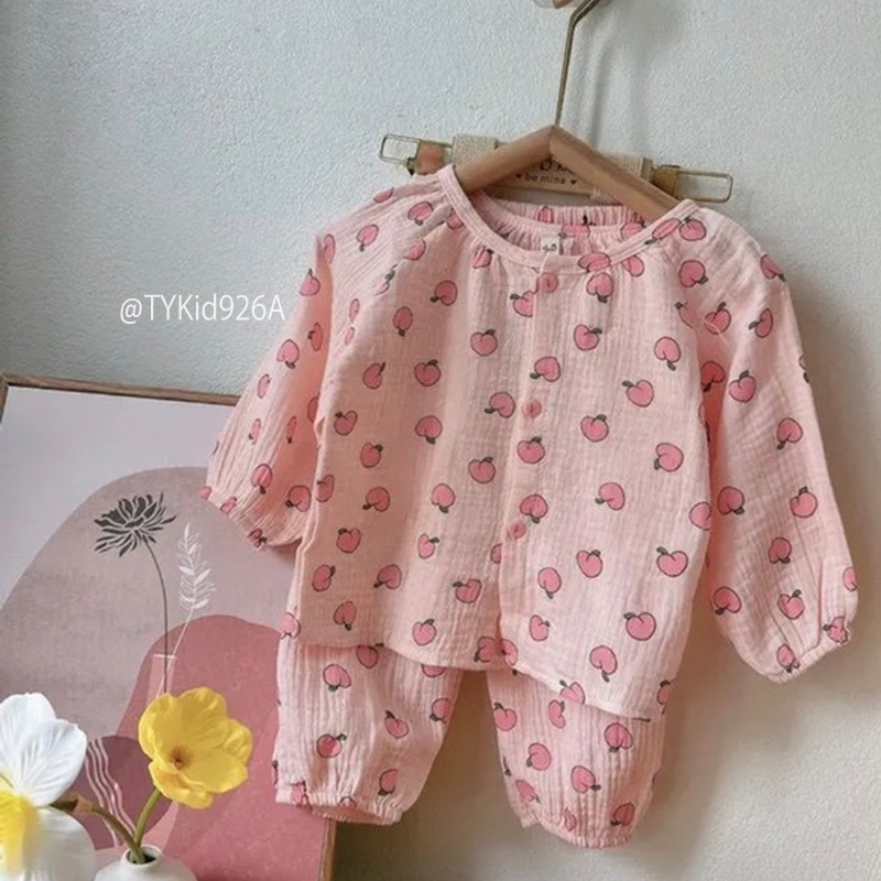 S926-Pijama bé gái, vải xô muslin cao cấp 2 họa tiết Tiểu Yến KID