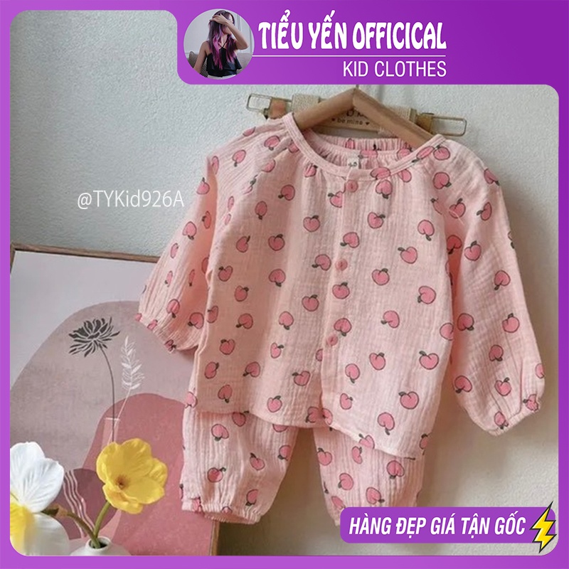 S926-Pijama bé gái, vải xô muslin cao cấp 2 họa tiết Tiểu Yến KID