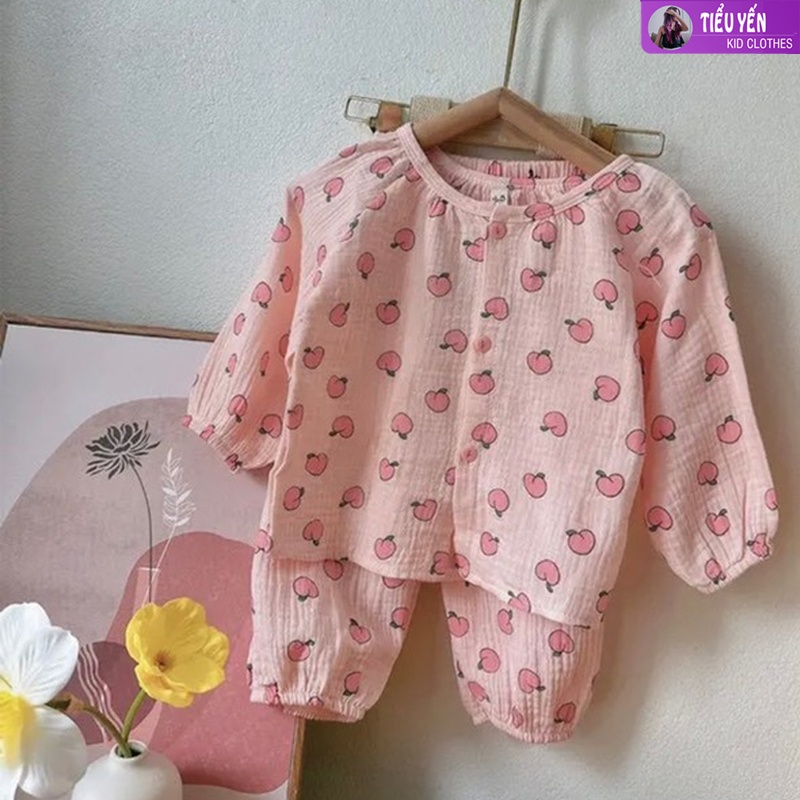 S926-Pijama bé gái, vải xô muslin cao cấp 2 họa tiết Tiểu Yến KID