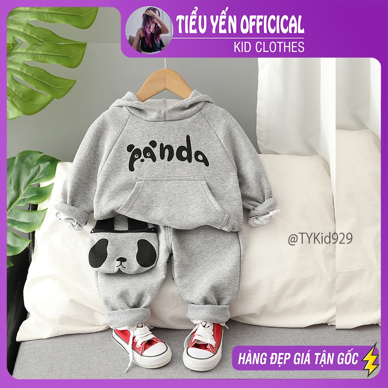 S929-Đồ bộ nỉ thu đông cho bé màu xám họa tiết gấu trúc Tiểu Yến KID