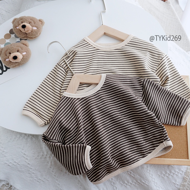 A269-Áo nỉ thu đông cho bé, chất nỉ da cá 2 màu kẻ style hàn quốc Tiểu Yến KID