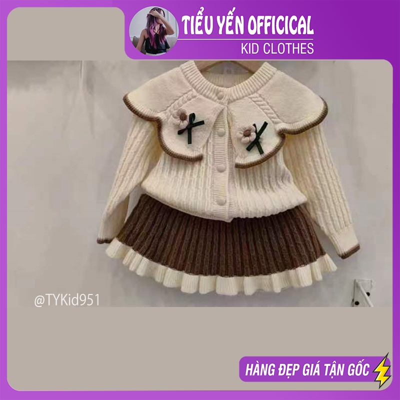 S951-Bộ len cao cấp bé gái, áo cardigan len và chân váy len, chất dày dặn Tiểu Yến KID