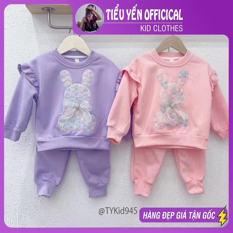 S945-Đồ bộ nỉ thu đông bé gái, set nỉ thỏ màu hồng Tiểu Yến KID