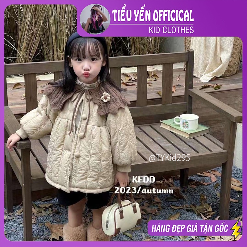 AK295-Áo khoác phao bé gái style Hàn Quốc, áo dáng dài phao siêu nhẹ phối cổ len Tiểu Yến KID